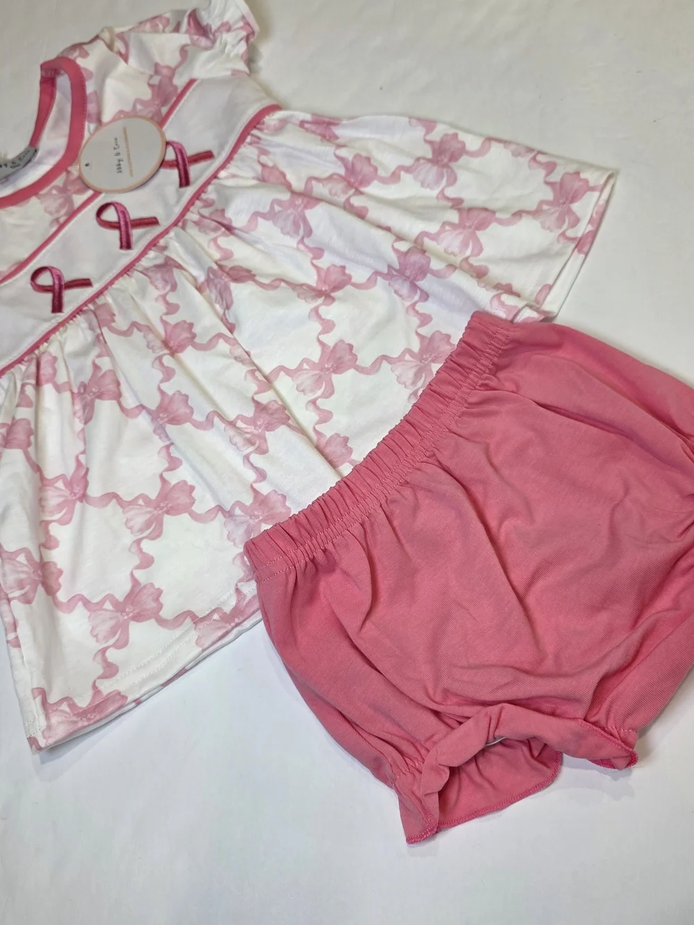 Abby & Evie Pink Ribbon Smocked Two-Piece Set